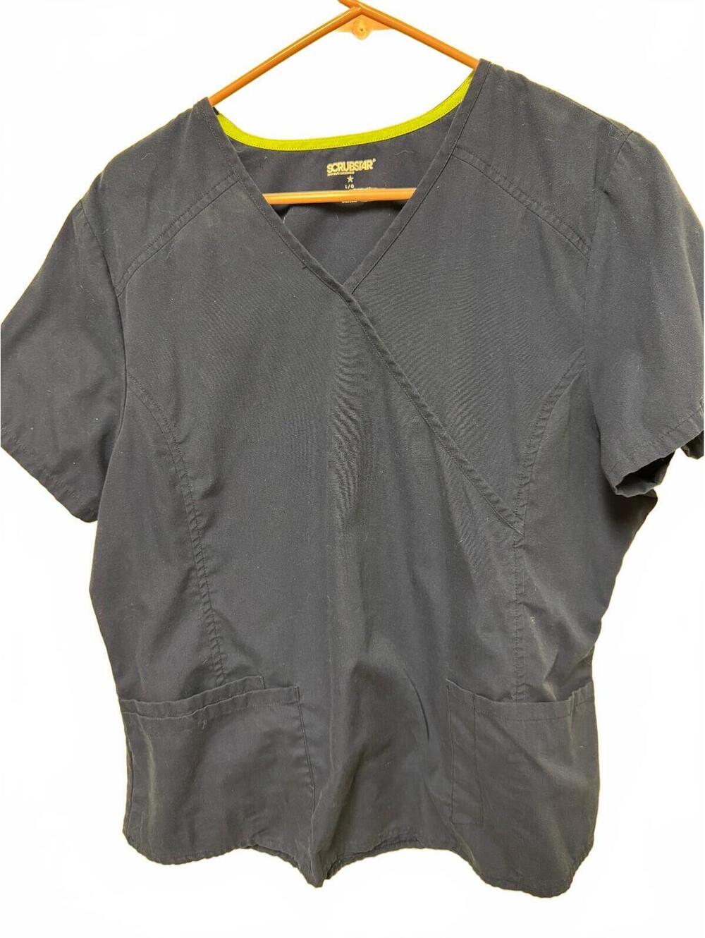 Scrubstar Women's Mock Wrap Scrub Top Navy Blue Size Large
